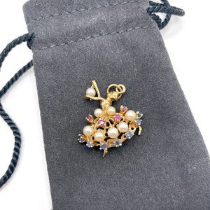 10K Yellow Gold Ballerina Pendant with Ruby, Sapphire, and Freshwater Pearls